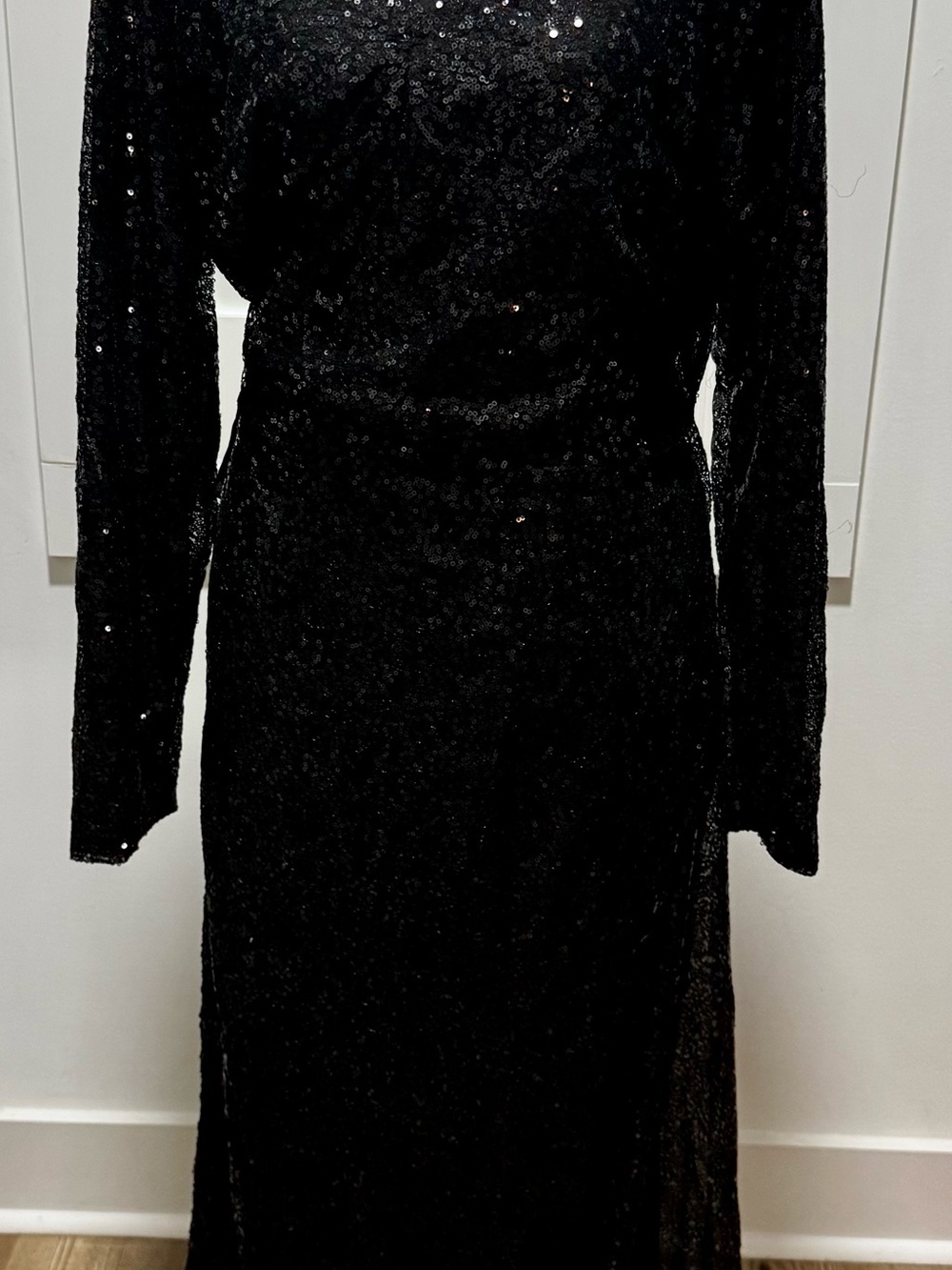 Boohoo Black Long Sleeve Sequin Evening Dress